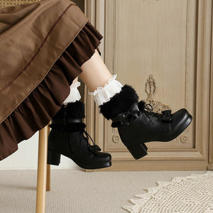 Women Fluffy Round Toe Kawaii Anime Cosplay Japanese Lolita Boots