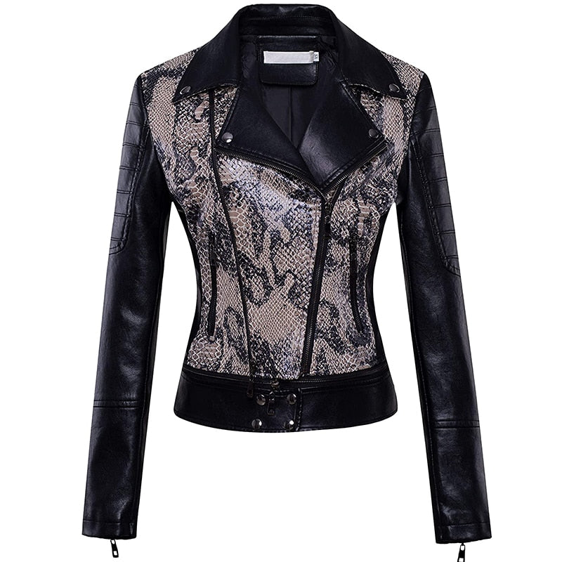 Women Retro Faux Leather Moto Biker Slim Fit Jackets