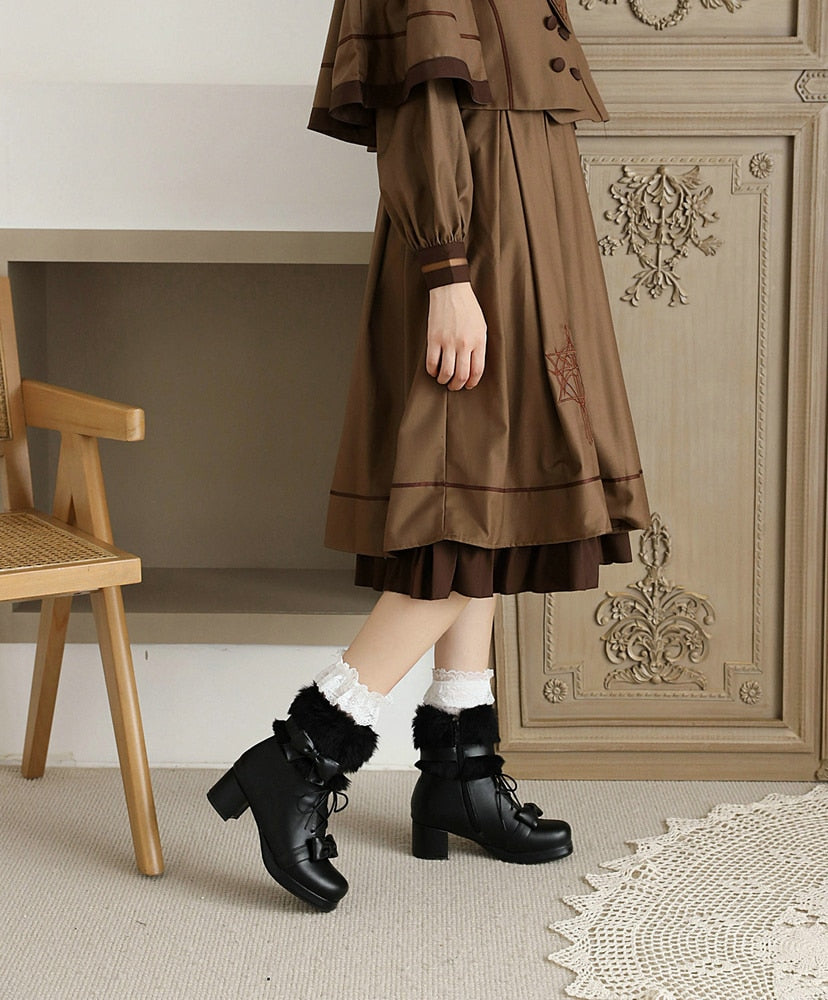 Women Fluffy Round Toe Kawaii Anime Cosplay Japanese Lolita Boots