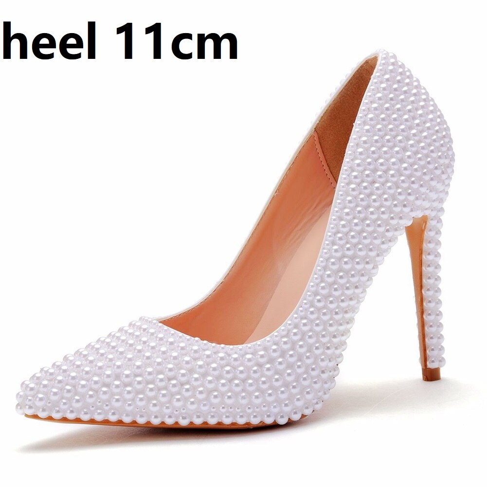 Women Pearl Handmade Wedding Shoes Bridal High Heels