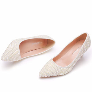 Women Pearl Handmade Wedding Shoes Bridal High Heels