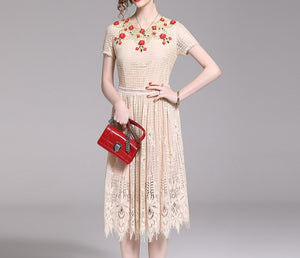 Women Floral Embroidery Vestidos Lace Festa Robe Dress