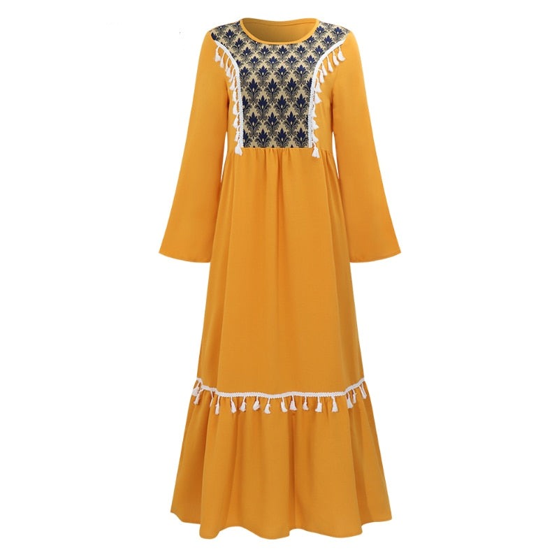 Women Boho Embroidered Abaya Long Dress