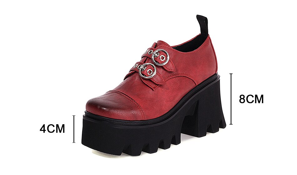 Women Vintage Buckle Block Heel Pumps Goth Shoes