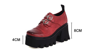 Women Vintage Buckle Block Heel Pumps Goth Shoes