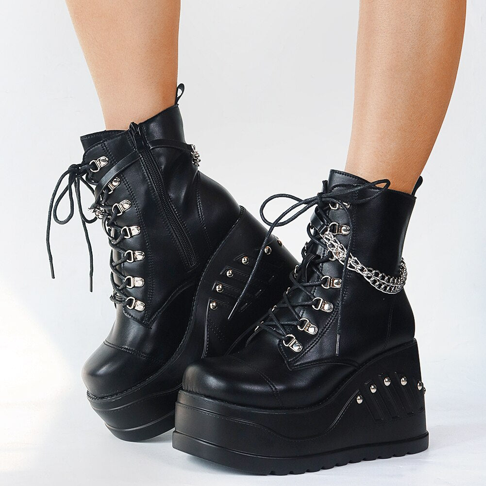 Women Buckle Wedges Platform Cosplay Lolita Gothic Punk Shoes