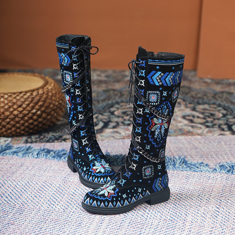 Women Floral Embroidery National Style Boots