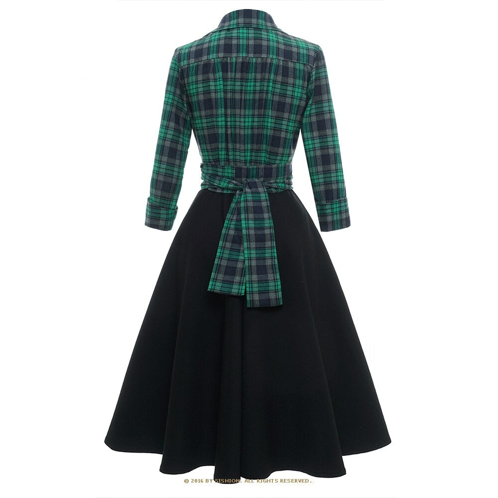 Women Hepburn Elegant Vintage Plaid Dress