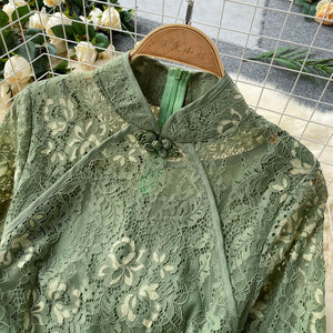 Women Vintage Lace Floral Slim Vestidos Elegant Dress