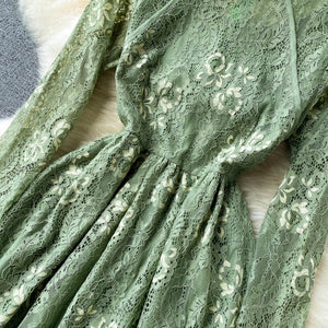 Women Vintage Lace Floral Slim Vestidos Elegant Dress