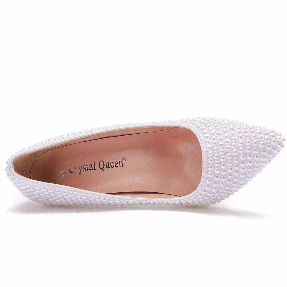 Women Pearl Handmade Wedding Shoes Bridal High Heels