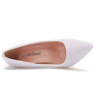 Women Pearl Handmade Wedding Shoes Bridal High Heels