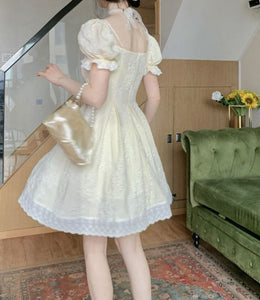 Women French Fairy Slim Vintage Square Collar Design Dress