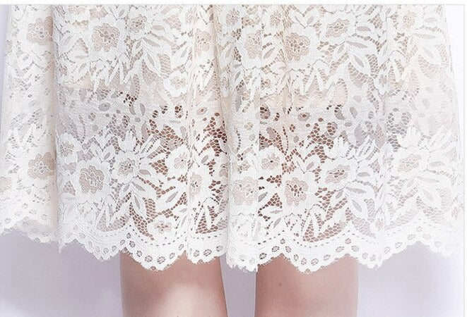 Women Princess Sleeve Lace O-Neck Slim Rushed Chic Dress