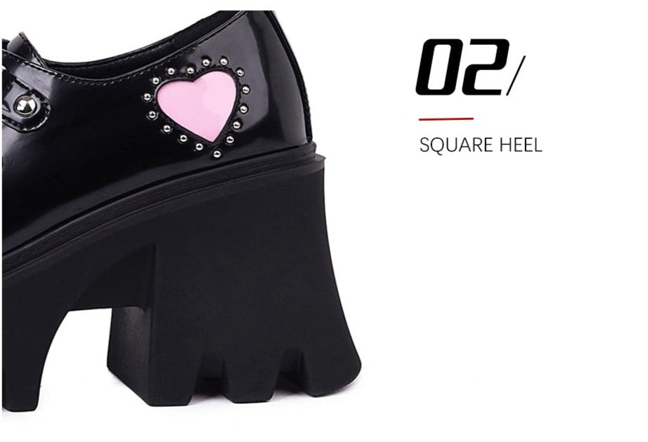 Women Lolita Heart Shape Punk Gothic Style Platform Shoes