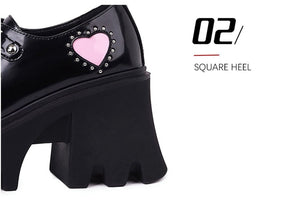 Women Lolita Heart Shape Punk Gothic Style Platform Shoes