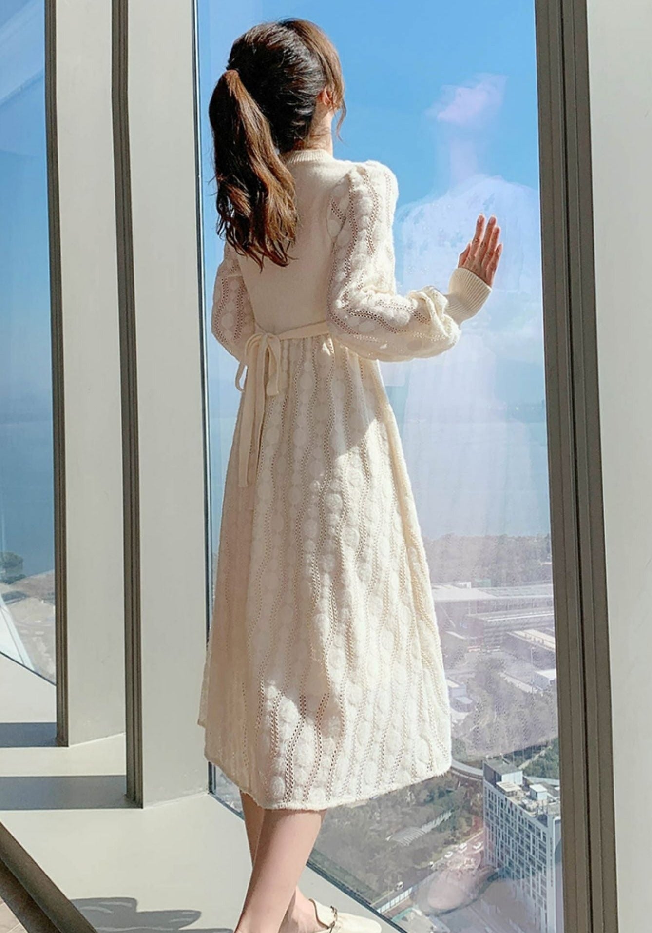 Women Embroidery Korea Style Slim Wool Knitting Dress
