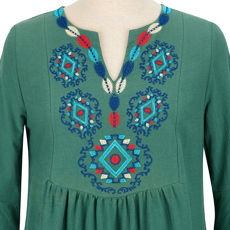 Women Bohemian Embroidered Loose Dress