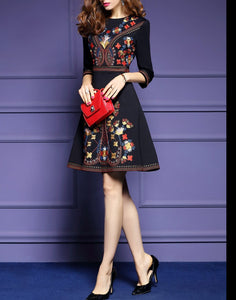 Women Embroidery Vintage Celebrity-inspired Robe Cocktail Dress