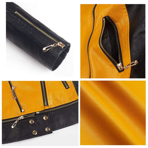 Women Retro Faux Leather Moto Biker Slim Fit Jackets