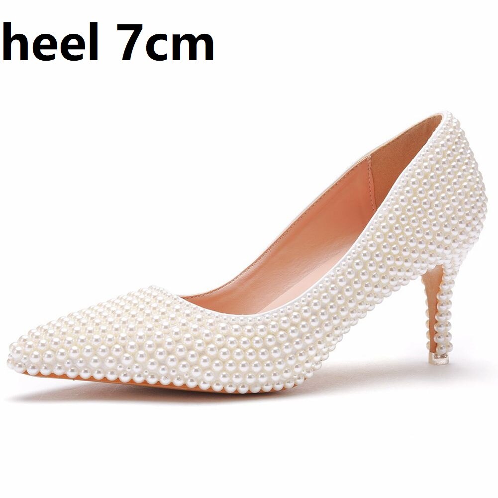 Women Pearl Handmade Wedding Shoes Bridal High Heels