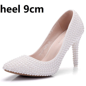 Women Pearl Handmade Wedding Shoes Bridal High Heels