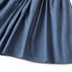 Women Embroidery A-line Denim Elastic Waist Vestidos Dress