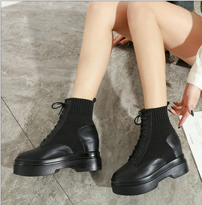 Women Chunky Combat Wedge Ankle Sock Boots