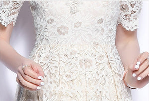 Women Princess Sleeve Lace O-Neck Slim Rushed Chic Dress