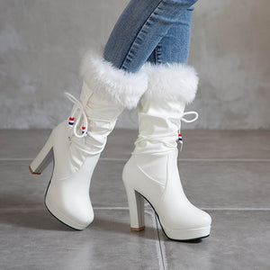 Women Knee-length Metal Decoration Round Toe Boots