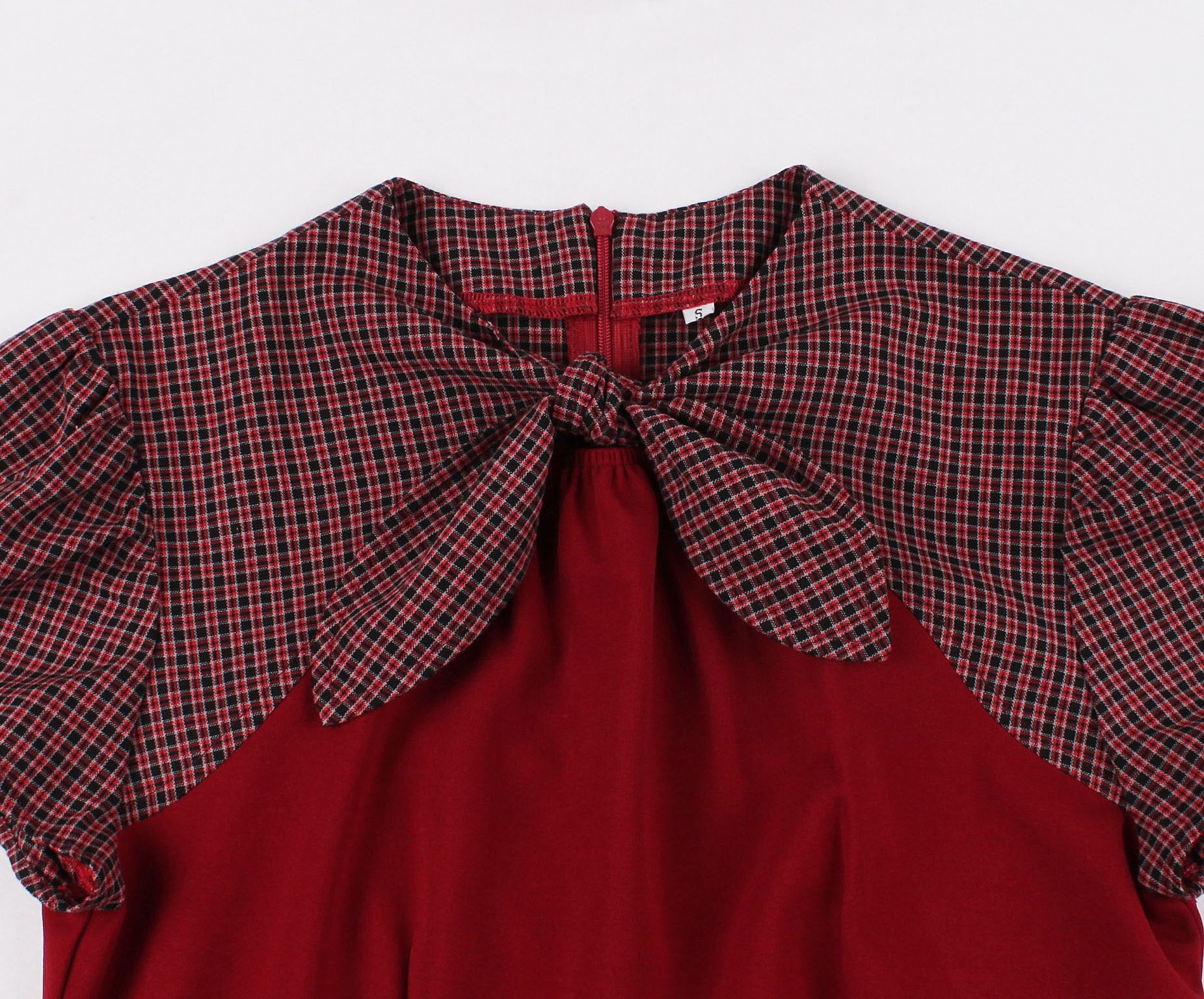 Women Plaid Bow Vintage Dress