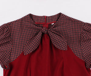 Women Plaid Bow Vintage Dress