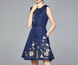 Women Embroidery Jacquard Dress Festa Vintage Floral Dress