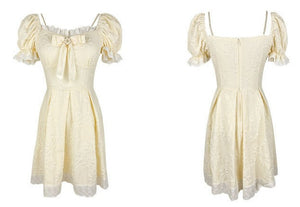 Women French Fairy Slim Vintage Square Collar Design Dress