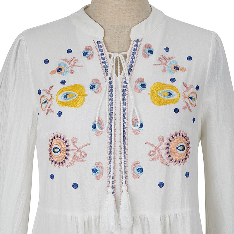 Women V-neck Embroidered Bohemian Dress