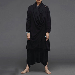 Men Turtleneck Irregular Cloak Coats Drop Crotch Pants Vintage Suits