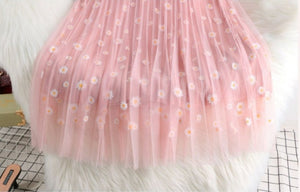 Women Floral Tulle Vintage Mesh Pleated Length Skirt