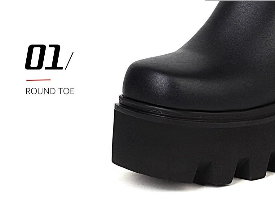 Women Cow Pattern Platform Chelsea Elastic Band Boots