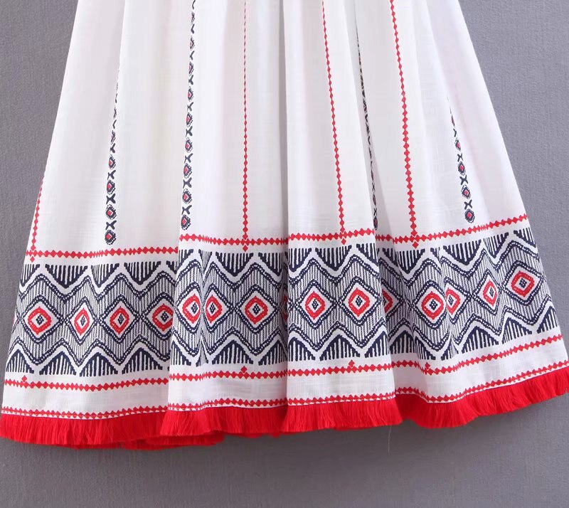 Women Floral Embroidery Bohemian Midi Dress
