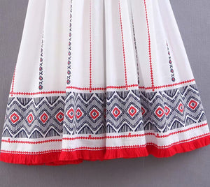 Women Floral Embroidery Bohemian Midi Dress