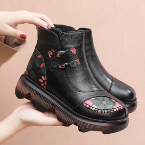 Women Genuine Leather Thick-soled Ankle Boots