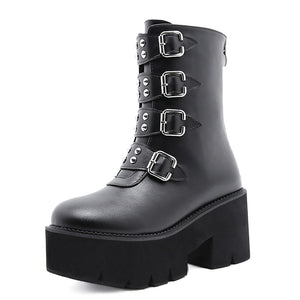 Women Gothic Punk Chunky Heels Combat Motorcycle Boots