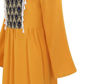 Women Boho Embroidered Abaya Long Dress
