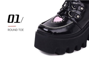 Women Lolita Heart Shape Punk Gothic Style Platform Shoes