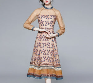 Women Embroidery Mesh Festa Long Elegant Vintage Dress