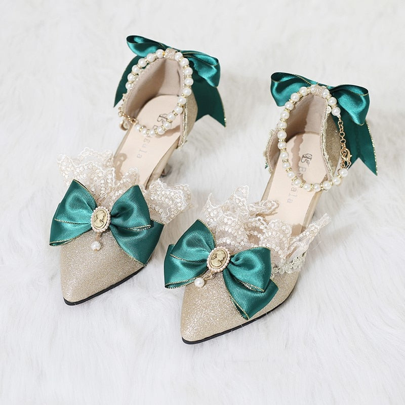 Women Pointed Toe Thin Satin High Heels Lolita Shoes