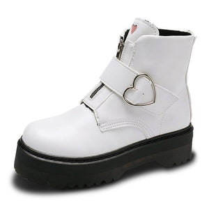 Women Heart Button Buckle Strip Ankle Martin Boots