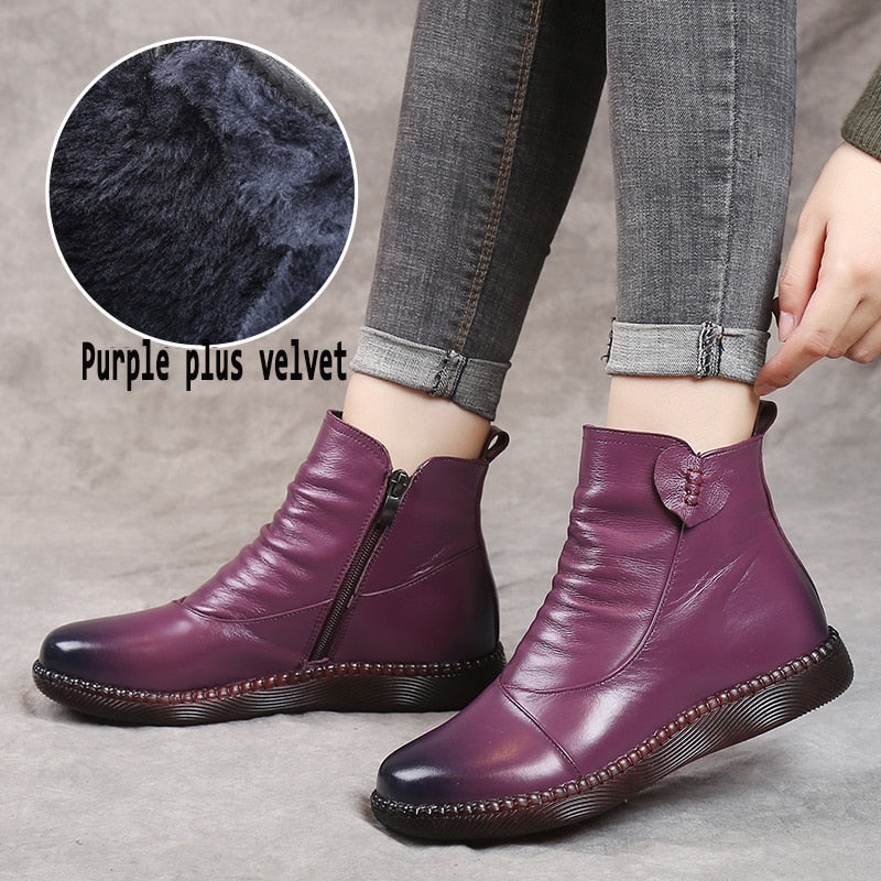 Women Genuine Leather Ankle Casual Boots