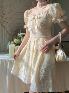 Women French Fairy Slim Vintage Square Collar Design Dress