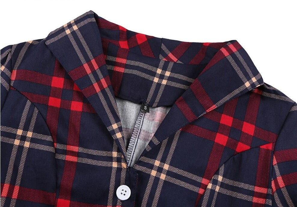 Women Retro Swing Plaid Vintage Belted Dress